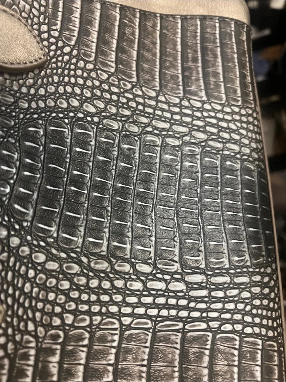 Prada Metallic Black Croc-Embossed Satchel with Gold Medallion